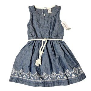Carter's Dress Toddler Girls 2T Chambray Sleeveless Dress‎ Embroidered Hem
